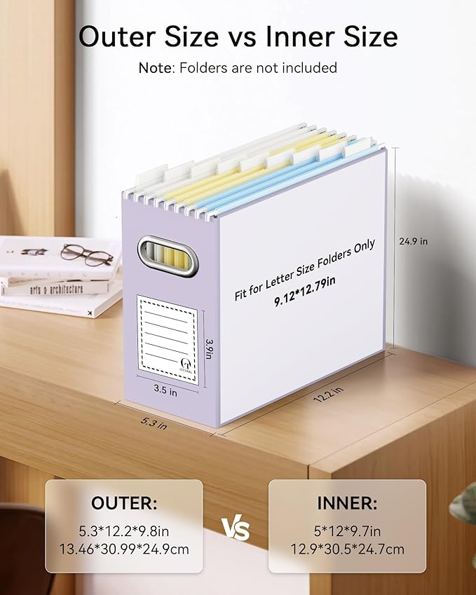 Oterri Cardboard File Organizer Box for Hanging File Folders Letter Size,File Box for Computer Desk,File Cabinet,Working Home,Office,Classroom (Purple, Letter Size - 6 Packs)
