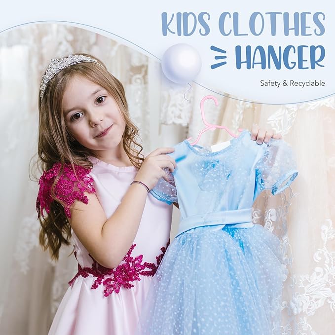 HOUSE DAY Plastic Baby Hangers for Closet 60 Pack, Durable Plastic Kids Hangers for Baby Clothes, Thin & Compact Childrens Hangers, Space Saving Pink Baby Hanger, Small Hanger for Kids Clothes