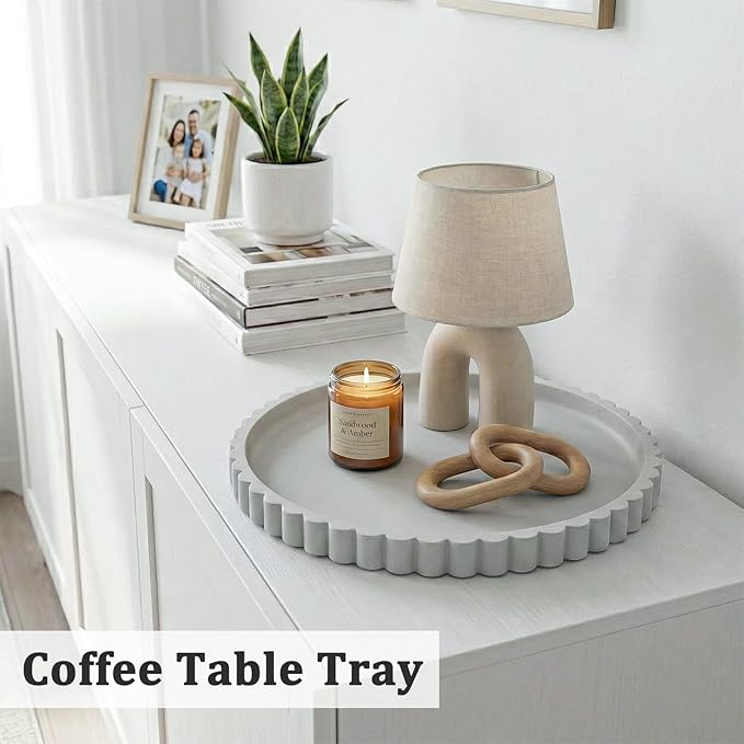 Silicone Bathroom Countertop and Vanity Tray, Round Silicone Bathroom Tray, Modern Bathroom Decor, Coffee Table Decor, Decorative Tray for Candle, Perfume, Plants (Grey, 9 inch)