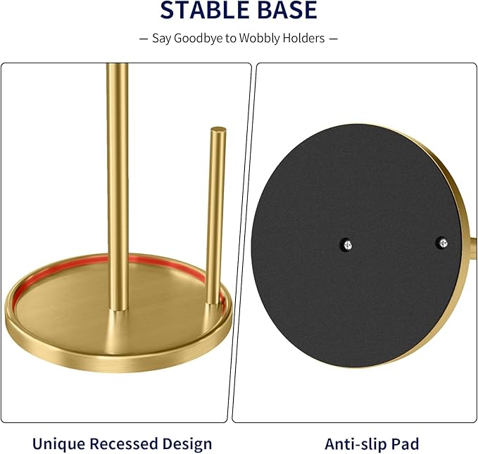 Paper Towel Holder Countertop, Gold Kitchen Paper Towels Holder, Paper Roll Holder with Weighted Base