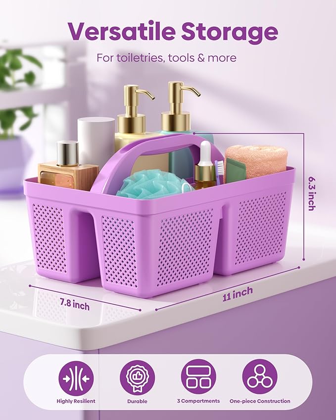4 PCS Portable Shower Caddy, Integrated Handle, Reinforced Plastic, Organizer Storage Bathroom Supplies and Beauty Products, Cleaning Supplies, Shower Basket for Home, Dorm, Shelf and Cabinet