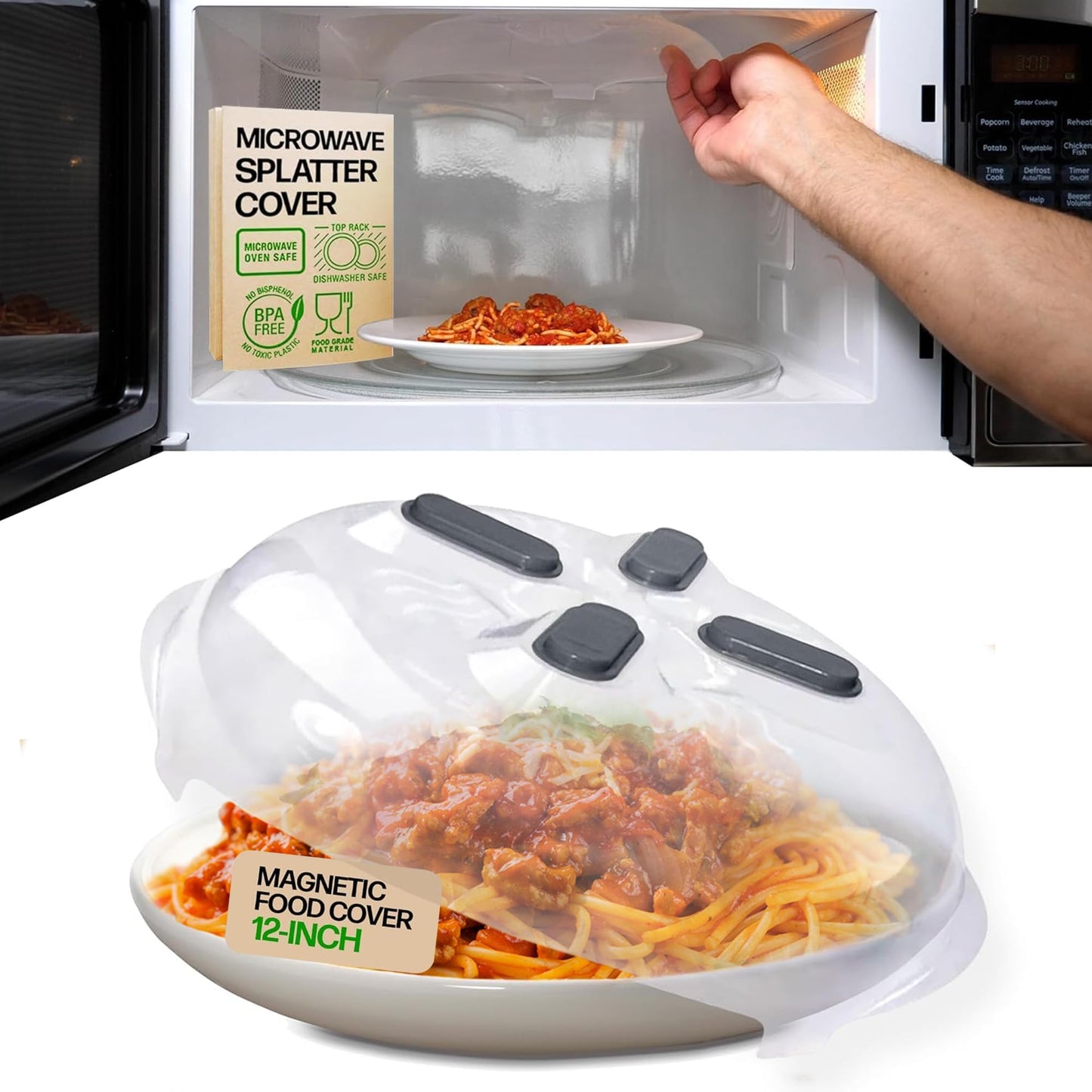 HOVER COVER Magnetic Microwave Splatter Cover for Food - 12-Inch - Graphite