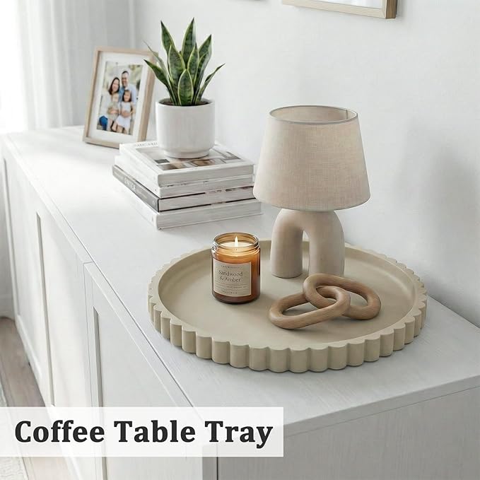 Silicone Bathroom Countertop and Vanity Tray, Round Silicone Bathroom Tray, Modern Bathroom Decor, Coffee Table Decor, Decorative Tray for Candle, Perfume, Plants (Khaki, 9 inch)