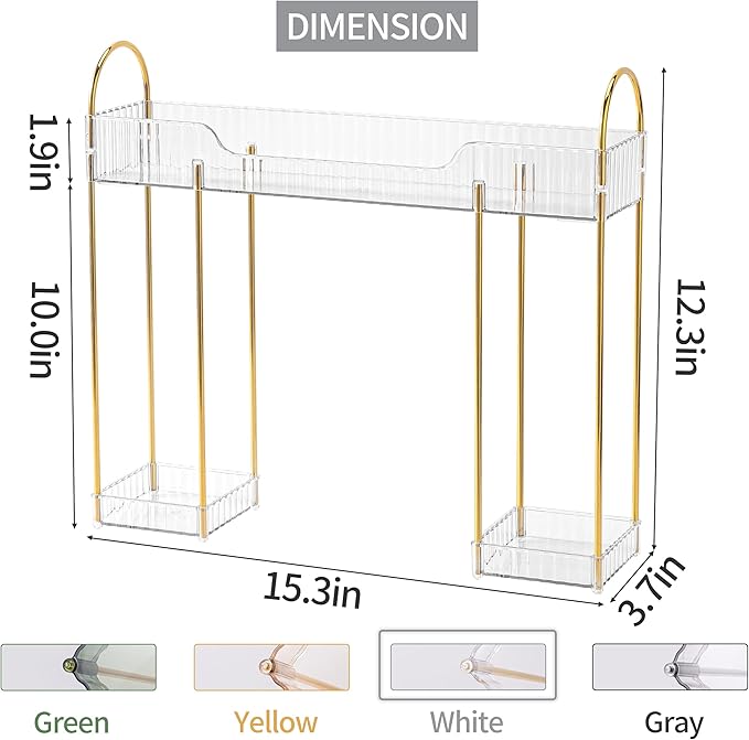 YCIA&DONE Bathroom Countertop Organizer Over The Faucet, Narrow Counter Organizers Above Sink, Table Mounted Shelf for Kitchen, Toilet, Laundry(White Clear)