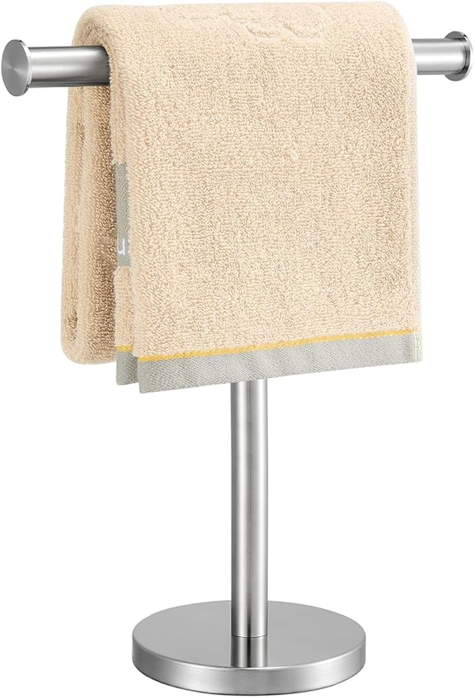 T-Shape Bath Hand Towel Holder Standing, SUS304 Stainless Steel Brushed Nickel T-Shape Towel Bar Rack Stand with Heavy Base, Tower Bar for Bathroom Kitchen & Countertop