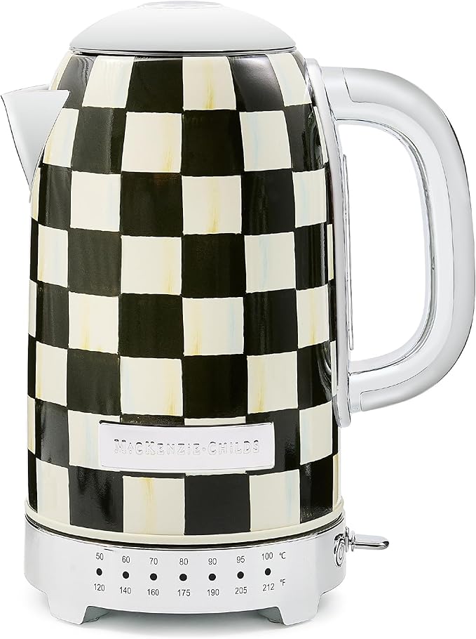 MACKENZIE-CHILDS Electric Kettle, 8 Cups, Gray-and-White Sterling Check