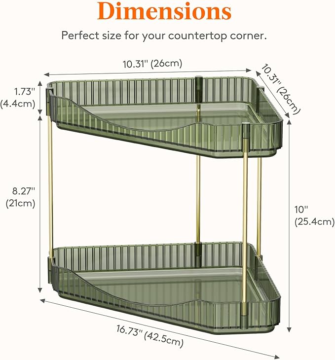 Lifewit 2-Tier Corner Bathroom Counter Organizer, Plastic Makeup Skincare Organizers Storage Countertop, Large Sink Cosmetic Perfume Shelf for Bedroom, Dresser, Kitchen, Vanity, Green, 25 cm/10inch(H)