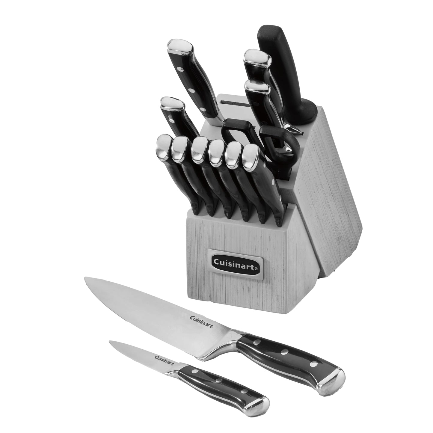 Cuisinart 15-Piece Knife Set with Block, High Carbon Stainless Steel, Forged Triple Rivet, White, C77WTR-15P