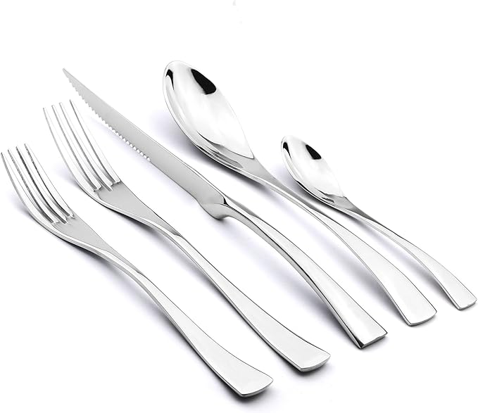 JANKNG 5-Piece 18/10 Stainless Steel Serrated Steak Knife Flatware Set, Mirror Polishing Gold, Service for 1
