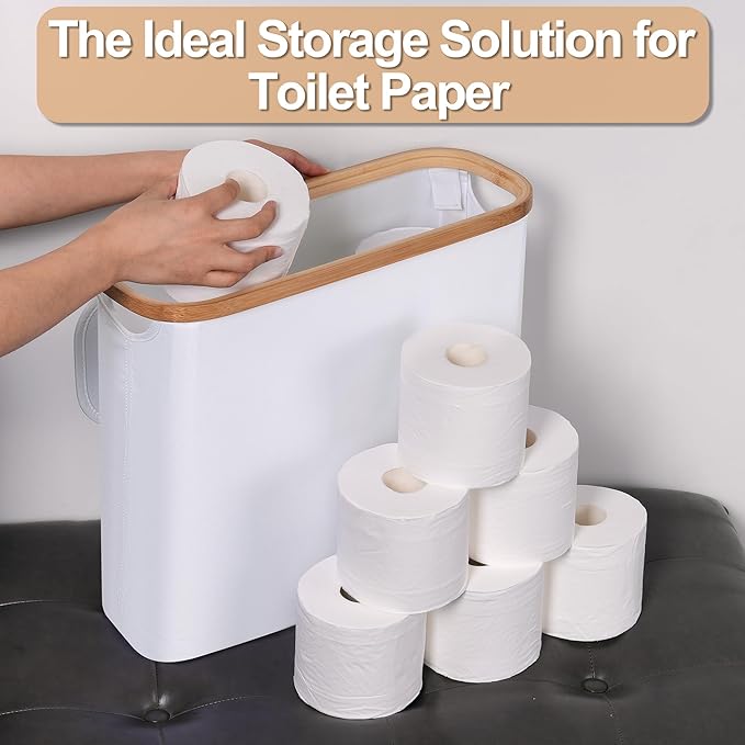 efluky Toilet Paper Basket 28L, Toilet Paper Holder with Lid for Bathroom, Free Standing Storage Organizer Holds Up to 9-12 Rolls (White, 1) (Pack of 2)