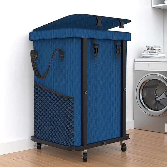 40 Gal(150L) High Grade Large Laundry Basket with Wheels, Rolling Laundry Hamper, Laundry Cart with Metal Frame and Removable Bag Design, Suitable for Laundry Room, Bedroom (Dark Blue, 150L)