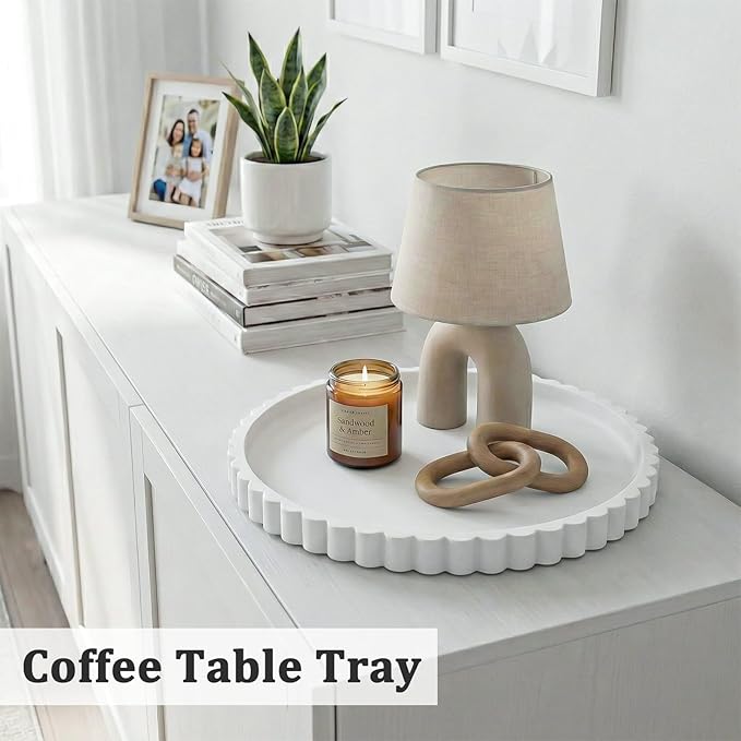 Silicone Bathroom Countertop and Vanity Tray, Round Silicone Bathroom Tray, Modern Bathroom Decor, Coffee Table Decor, Decorative Tray for Candle, Perfume, Plants (White, 9 inch)