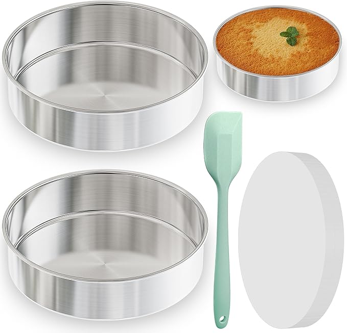 7 Inch Round Cake Pans, 3PCS Stainless Steel Cake Pan &100 Parchment Paper