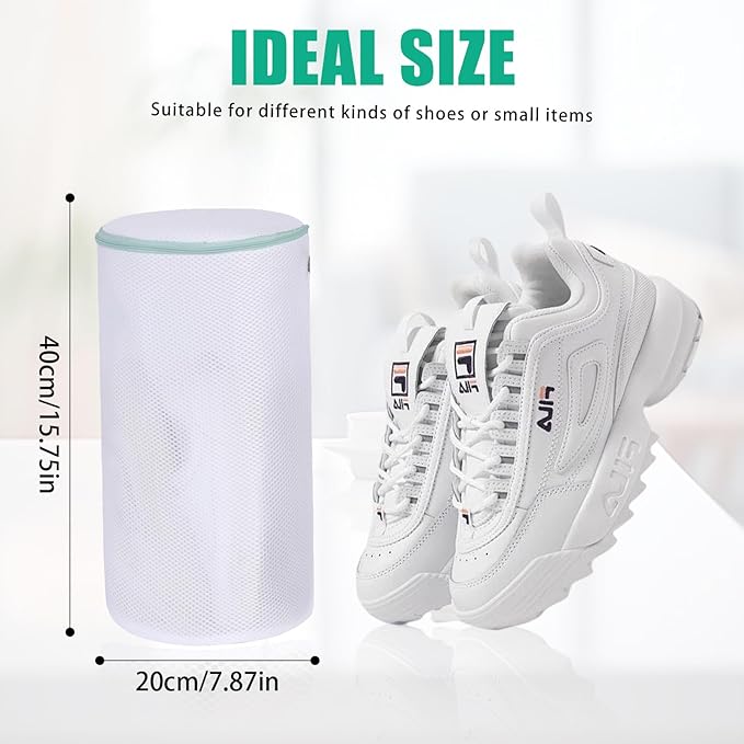 Kimmama Shoe Washing Machine Bag, Shoe Bag for Washing Machine, Mesh Laundry Bags for Sneakers, Footwear, Trainers, Slippers, White Sandwish Net, 8x15"