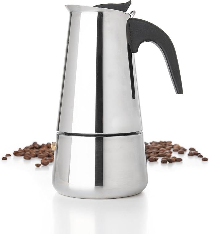 Mixpresso 6 Cup Greca Moka Pot, Stainless Steel Stovetop Espresso Maker
