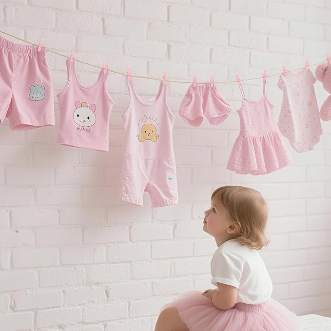 100PCS Pink Plastic Clothes Pins for Girl Baby Shower Games, DIY Crafts, Photos - 1.35 Inch Small Mini Pins, Tiny Clips for Laundry & Picture Displays Gender Reveal Party Decorations