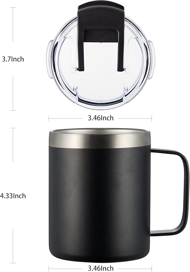 ALOUFEA 12oz Insulated Coffee Mug Cup with Handle, Stainless Steel Travel Coffee Mug with Flip Lid, Double Wall Vacuum Coffee Tumbler, Rose Gold