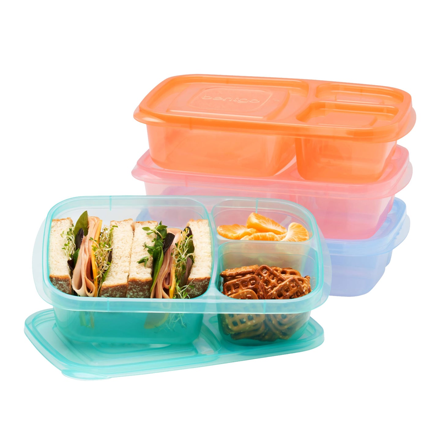 Bentgo Easyboxes Stackable 3-Compartment Bento Lunch Boxes, Set of 4