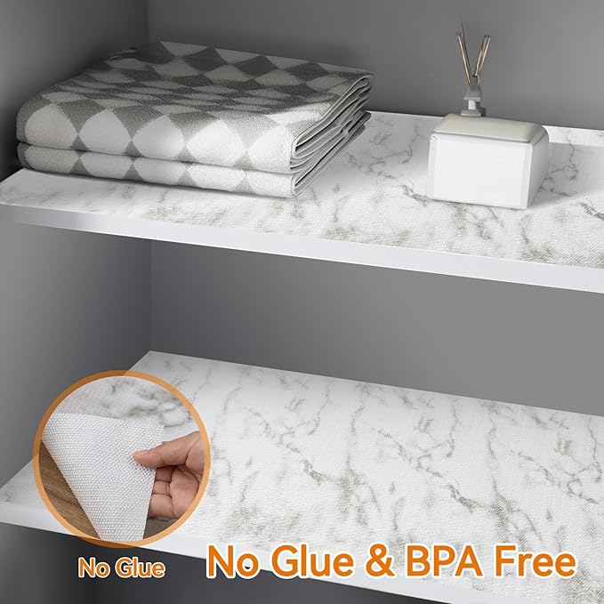 Shelf Liner Drawer Liner for Kitchen Cabinet Non-Adhesive, Strong Grip Anti Slip Cabinet Liners for Shelves, Durable Waterproof Cupboard Liner, Marble, 17 in x 10 Feet