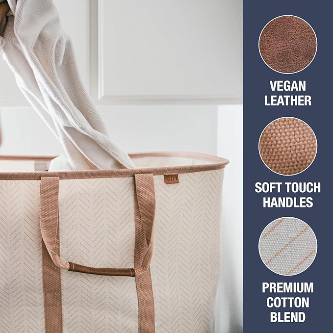 CleverMade Collapsible Laundry Caddy – Foldable Laundry Hamper & Tote, XXL 64L Pop-Up Laundry Basket with Handles, Space-Saving Laundry Organizer for Home, Dorm, Closet & Travel, 2 Pack - LUXE Mocha