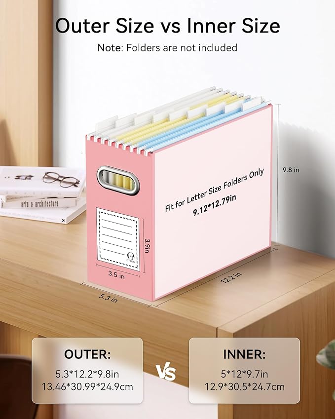 Oterri Cardboard File Organizer Box for Hanging File Folders Letter Size,File Box for Computer Desk,File Cabinet,Working Home,Office,Classroom (Mixed Colors, Letter Size - 8 Packs)