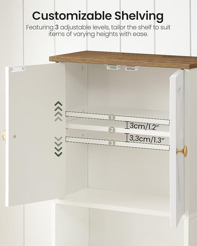 Bathroom Wall Cabinet, Medicine Cabinet with Open Partition and Towel Bar, Rustic Storage Cabinet with Open and Hidden Storage Space, for Bathroom, Living Room, Kitchen, White and Walnut