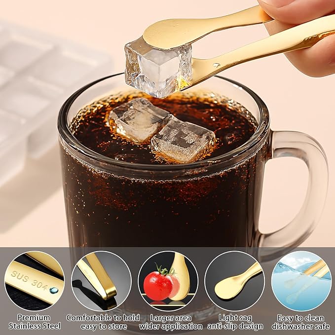 8PCS Gold Mini Metal Tongs,4.3"/11cm,Stainless Steel 304,for Ice Cube,Sugar