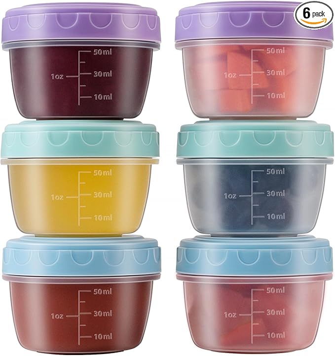 Salad Dressing Container to Go with lids,Dishwasher and Microwave Safe Tiny Condiment Containers with Graduated Lines, Reusable and Leakproof Small Sauce Containers for Lunch Box 6 Pcs 2.7 OZ Mixed 1