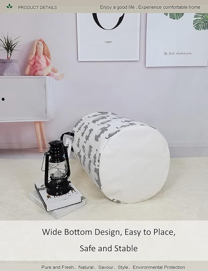 Round waterproof laundry basket gift basket,suitable for children's room and toy storage (Grey Elephant)