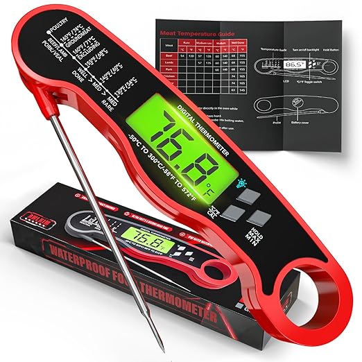 AWLKIM Meat Thermometer Digital, Instant Read Food Thermometer, Red