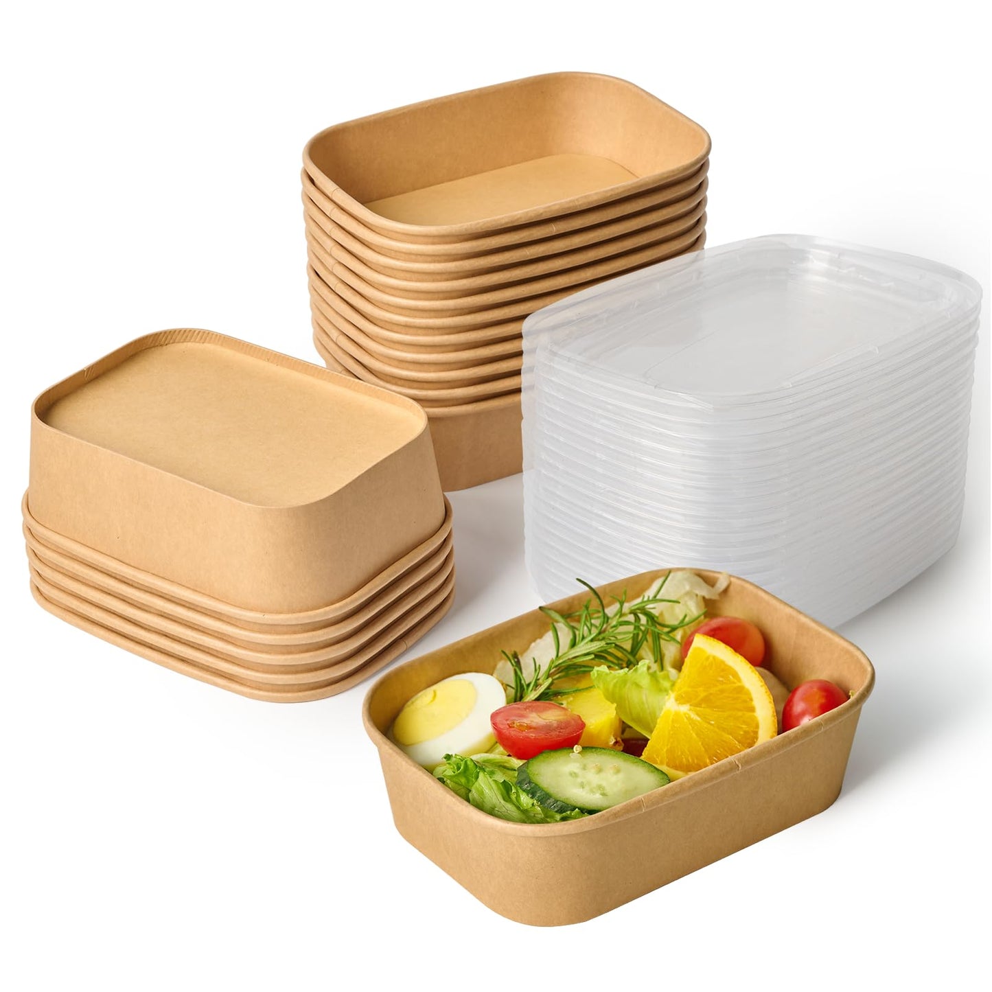 JOLLY CHEF 50 Pack Paper Food Container with Lid 25 oz Meal Prep Containers