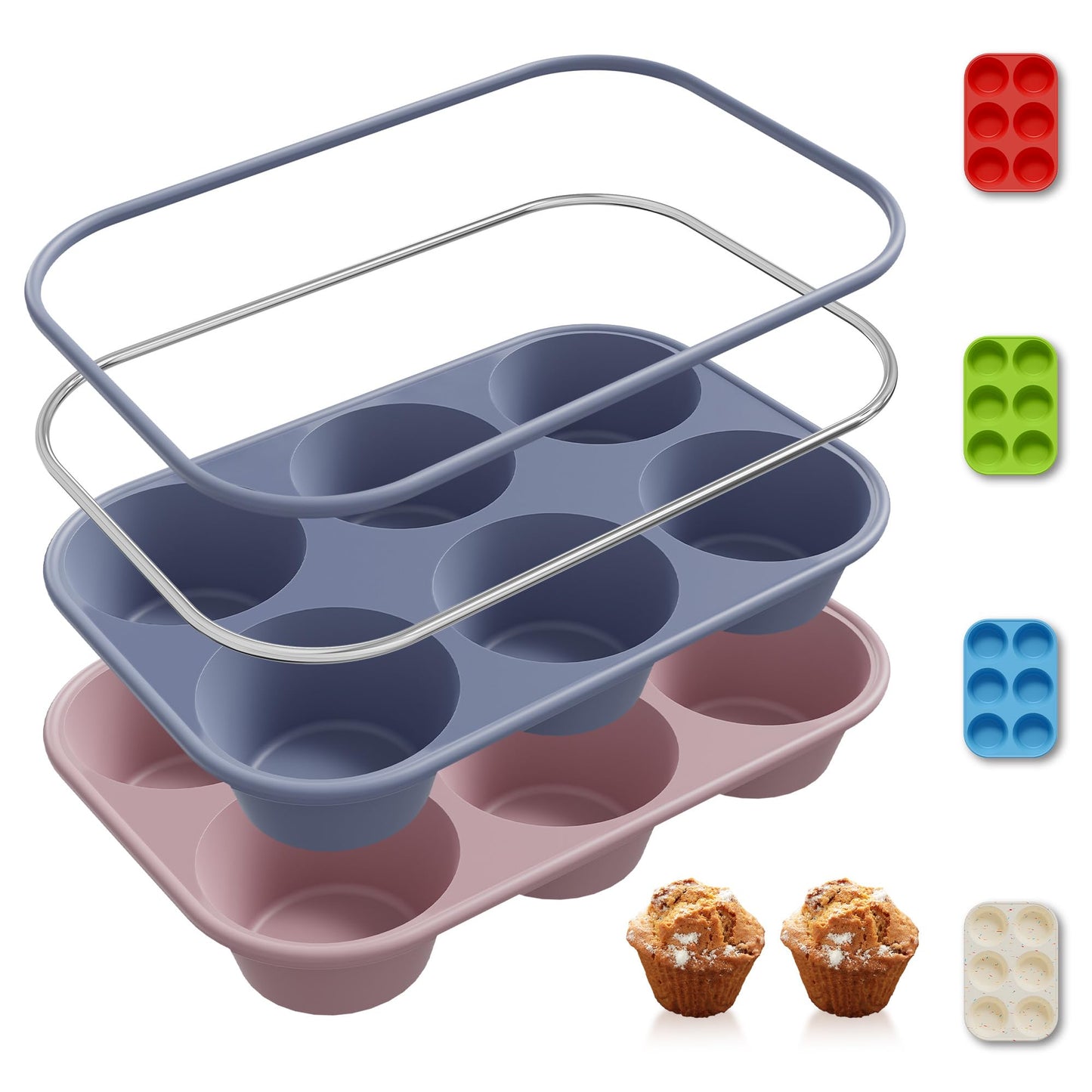 2 Pack 12 Cups Silicone Muffin Pan with Metal Reinforced Frame Regular Size Silicone Molds Cupcake Cake Baking Pans Cookie Baking Chocoflan Cupcake Mold Kitchen Baking Mold Tools for Cooking