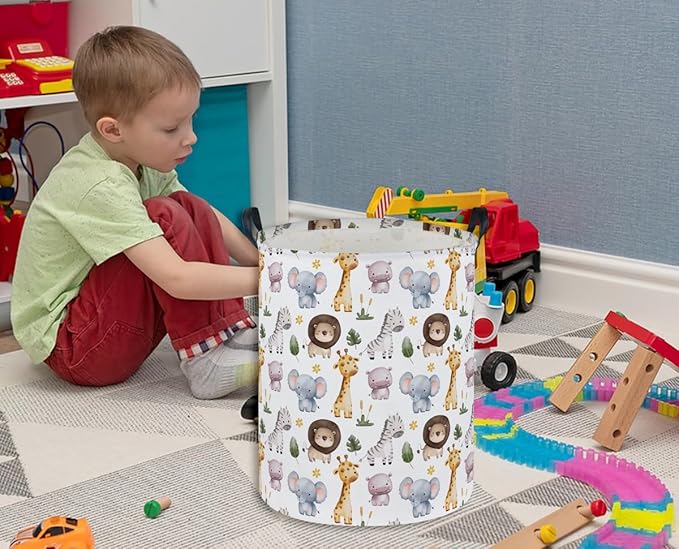 Kids Laundry Basket Animal Hamper for Nursery Boy and Girl Cute Kids Toys Storage Bin Organizer Room Decor for Home(Zoo)