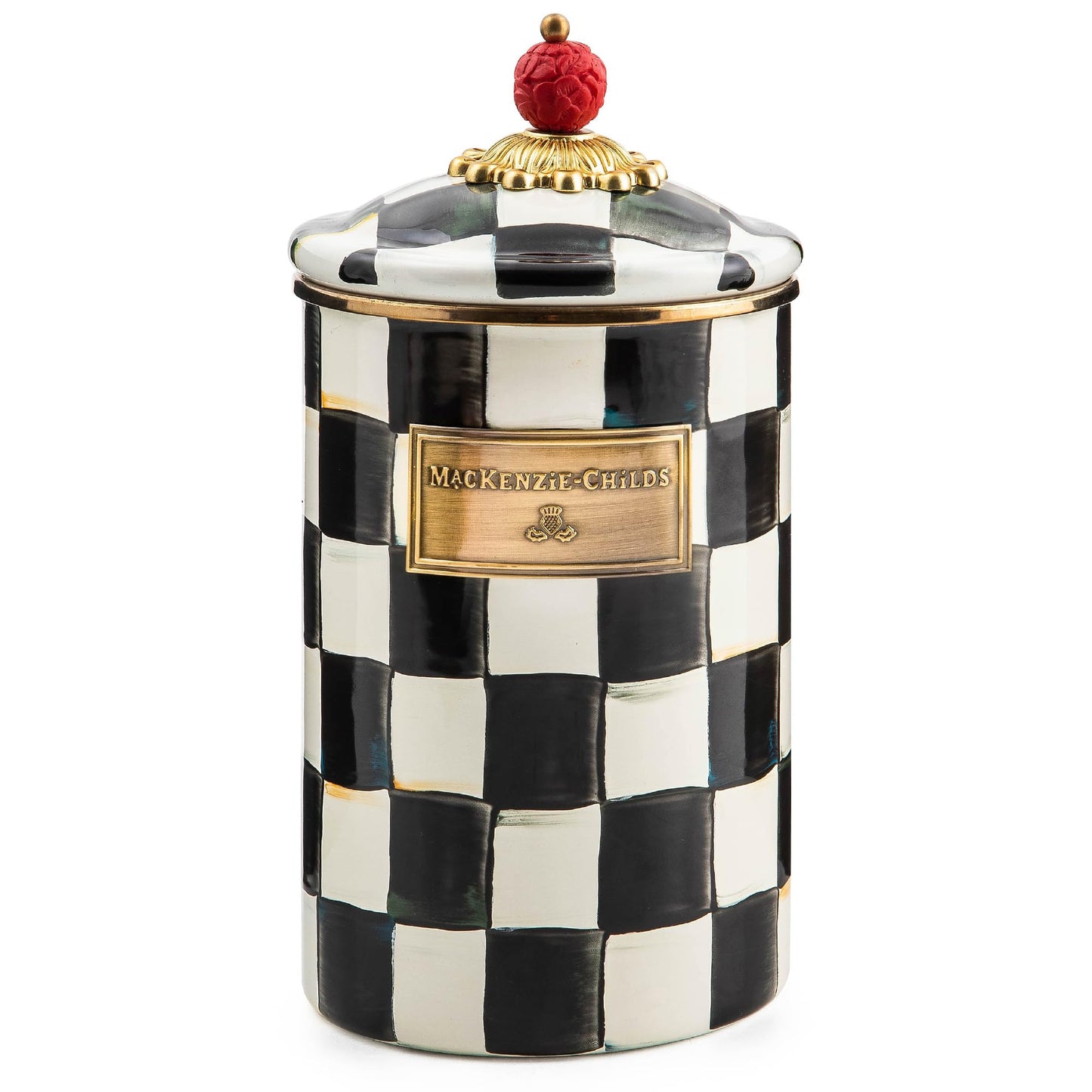 MACKENZIE-CHILDS Enamel Canister, Large, Blue-and-White Royal Check