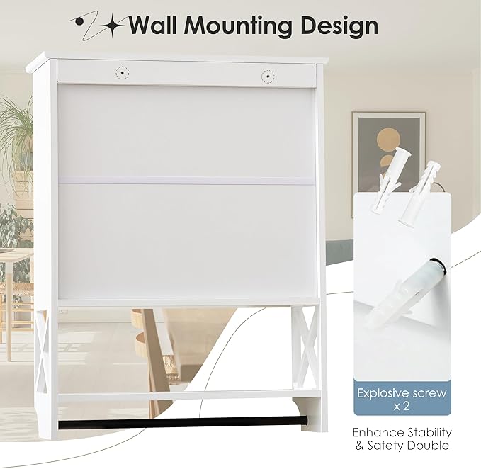 Wall Mounted Bathroom Cabinet, Farmhouse Medicine Cabinet with 2 Elegant Raised Panel Cabinet Doors, with Adjustable Shelf & Towel Bar – Over Toilet Storage Organizer for Small Spaces, White