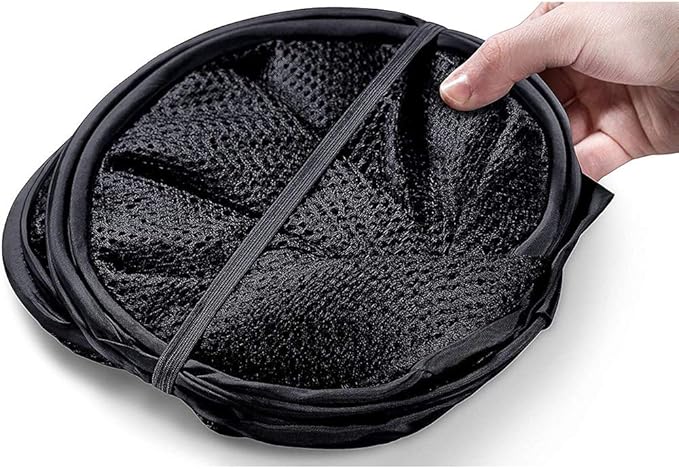 Larpur Popup Mesh Laundry Basket, Collapsible and Portable Clothes Washing Laundry Hamper with Reinforced Carry Handle (Black 2pcs)