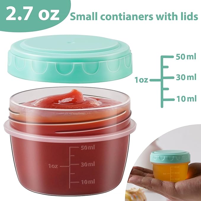 Salad Dressing Container to Go with lids,Dishwasher and Microwave Safe Tiny Condiment Containers with Graduated Lines, Reusable and Leakproof Small Sauce Containers for Lunch Box 12 Pcs 2.7 OZ Mixed 3