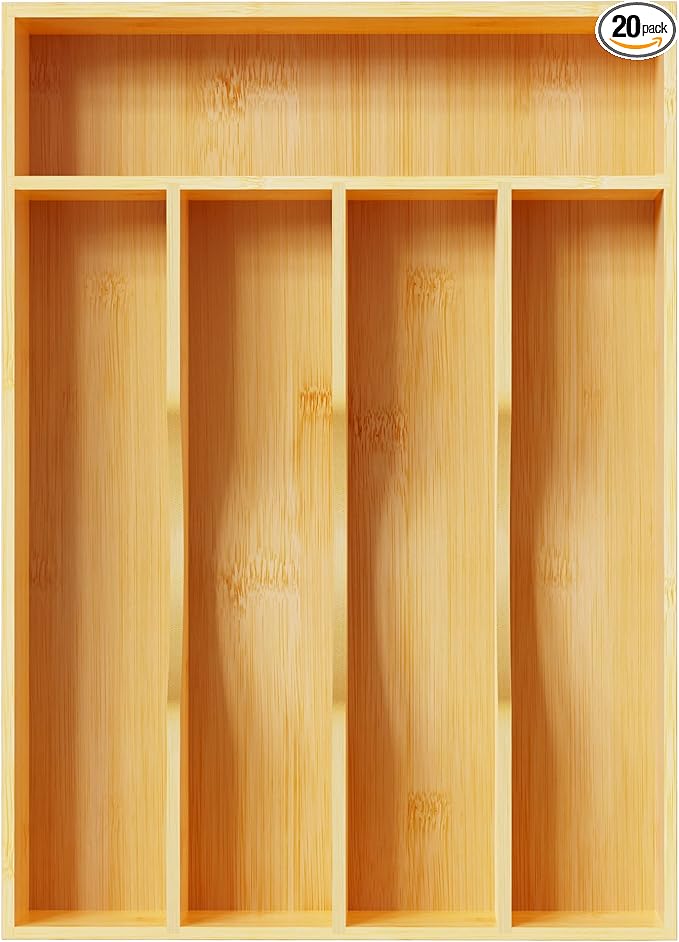 Greenual Black Silverware Organizer 10 In Utensil Organizer Silverware Tray for Drawer Cutlery Flatware Organizer for Kitchen Bamboo Wood