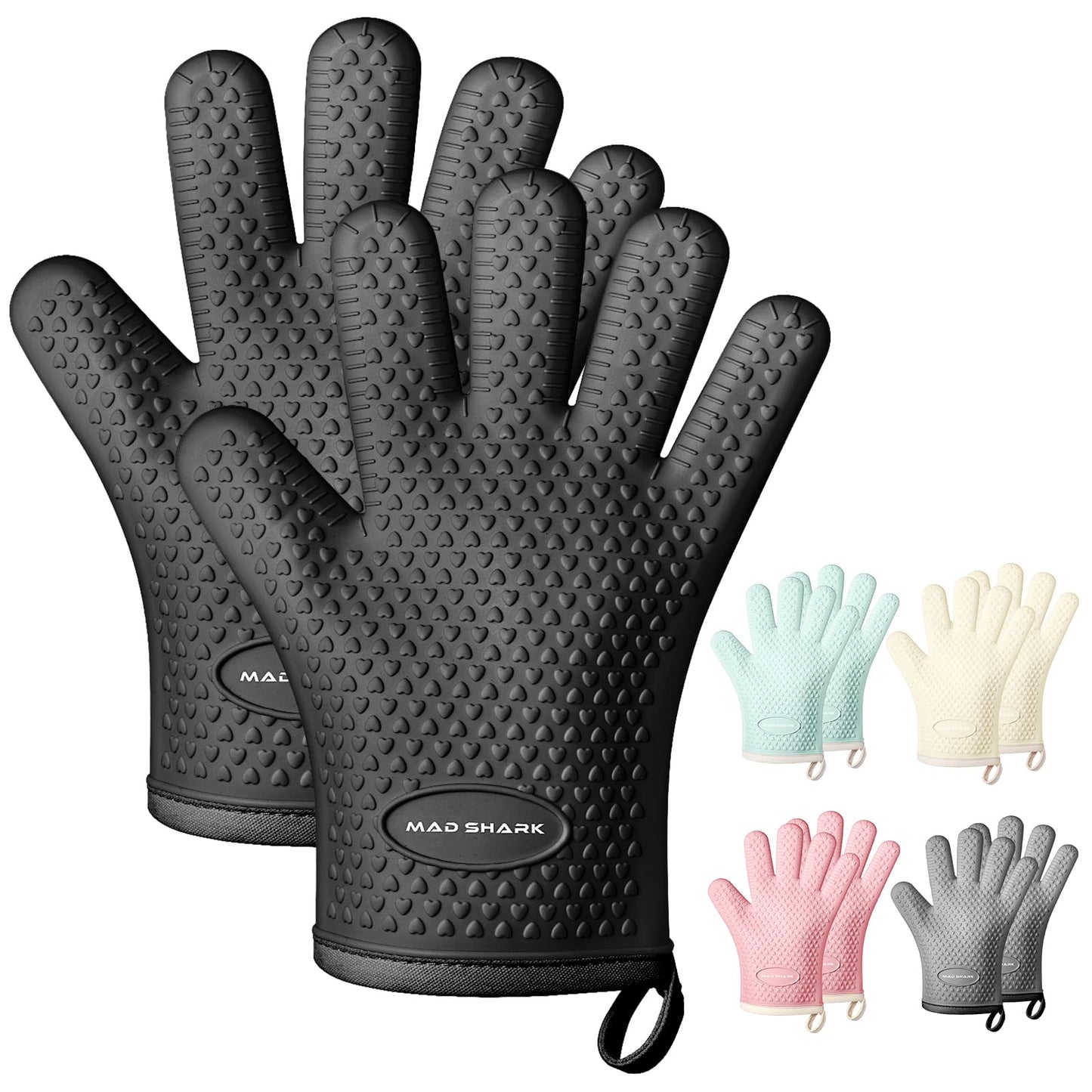 MAD SHARK Silicone Oven Mitts with Fingers Heat Resistant 450°F in Kitchen