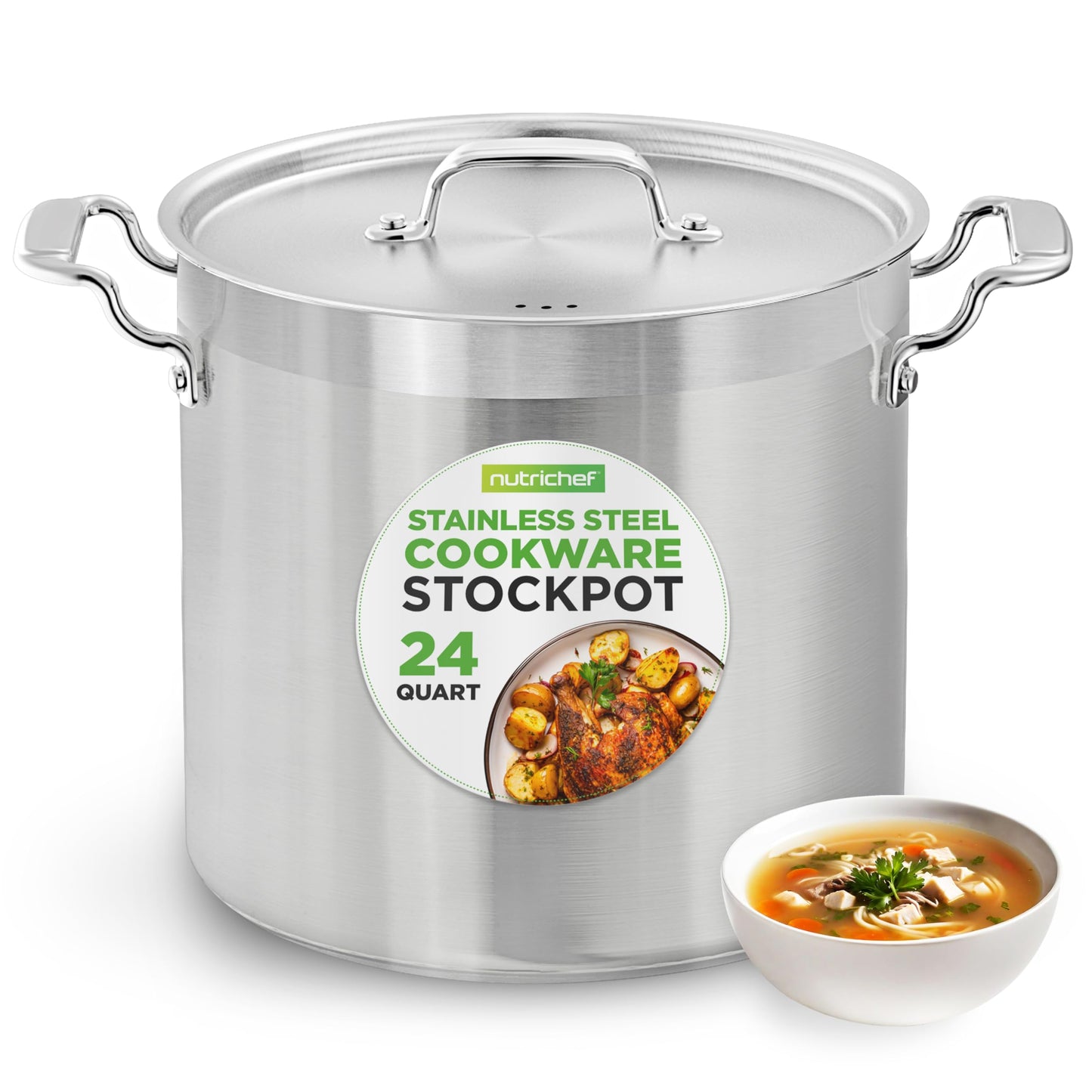 Nutrichef Stainless Steel Cookware Stockpot, 35 Quart Heavy Duty Induction Soup Pot With Stainless Steel Lid And Strong Riveted Handles, Even Heat Distribution, Compatible With Most Cooktops