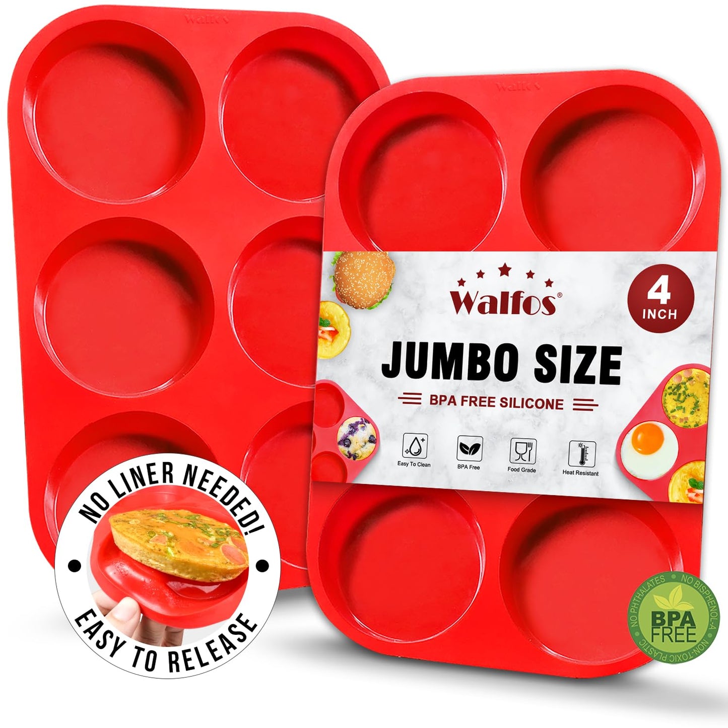 Walfos Silicone Muffin Pan Set of 3, Including Regular 12 Cups Muffin Pans, 24 Cups Mini Muffin Pan & 6 Cups Muffin Top Pan, Non-Stick Cupcake Pan, Easy to Release & Dishwasher Safe