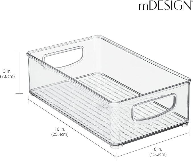mDesign Plastic Bathroom Storage Container Bins w/ Handles - Closet, Cabinet, Vanity, Cupboard Shelf Organization, Hair Tools Accessory Organizer - Ligne Collection; Clear, 10x6x3 (Pack of 4)
