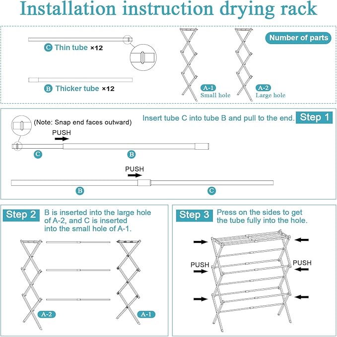Clothes Drying Rack Foldable, 3-Tier Laundry Drying Rack Clothing Use for Indoor & Outdoor Antirust Foldable Drying Racks White 14" D x 28.7" W x 41" H