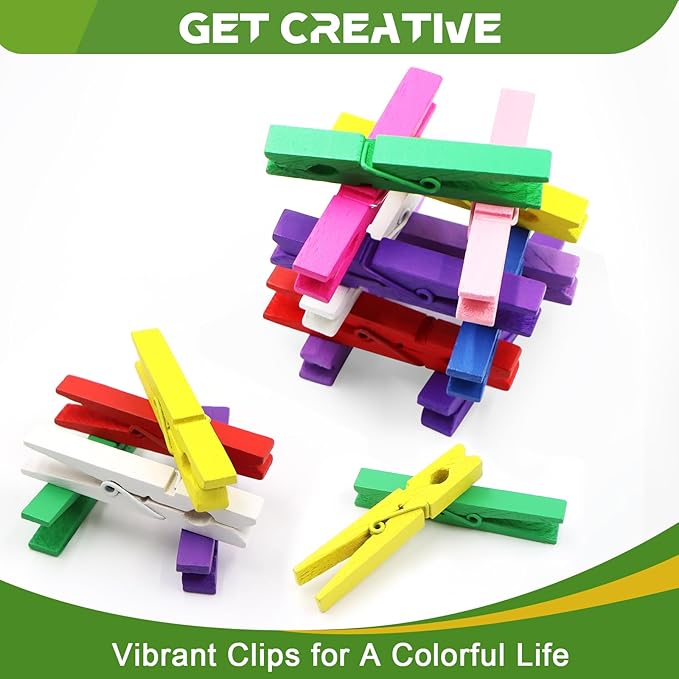 100 Pcs Colored Clothes Pins Wooden, Colored Clothespins for Crafts 2.9 Inch, Clothing Pins for Hanging Classroom