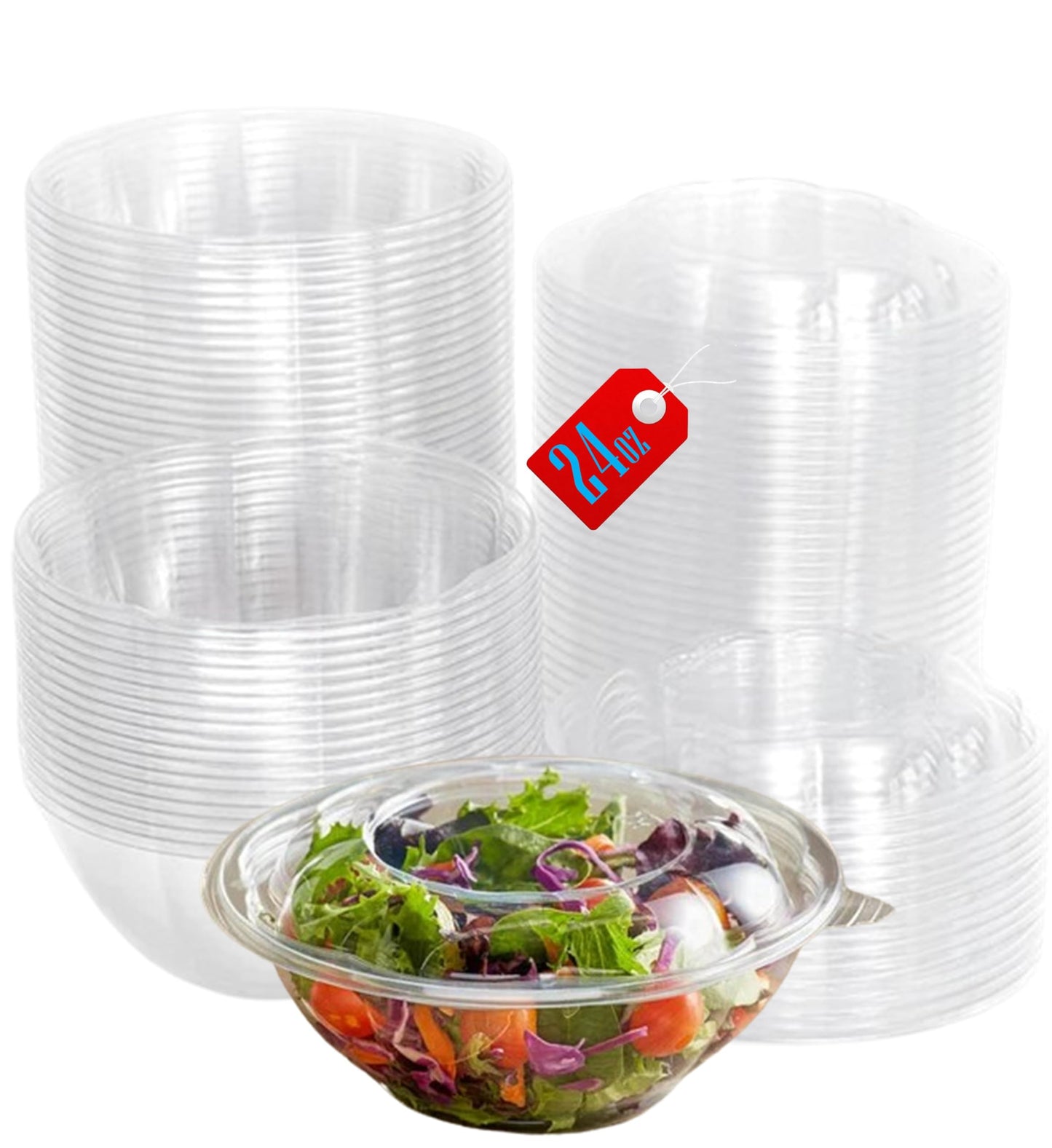 Mr Miracle Clear 18 Ounce Plastic Salad Bowls with Snap-On Lids. Pack 50. Airtight Disposable Salad Containers for Lunch, Meal Prep, Parties. Ideal as Disposable Salad Bowls with Lids