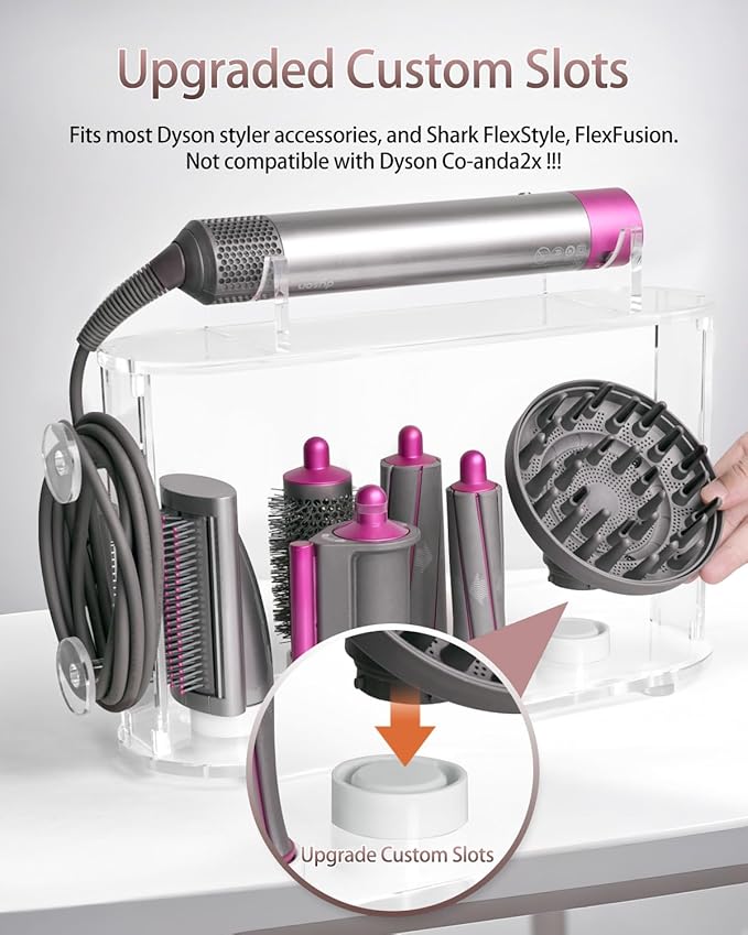 Affogato Storage Holder Compatible with Dyson Airwrap Styler Accessories, Acrylic 6 Holes Countertop Organizer Stand, Desktop Organizer for Storage Long Barrel Attachments for Bathroom