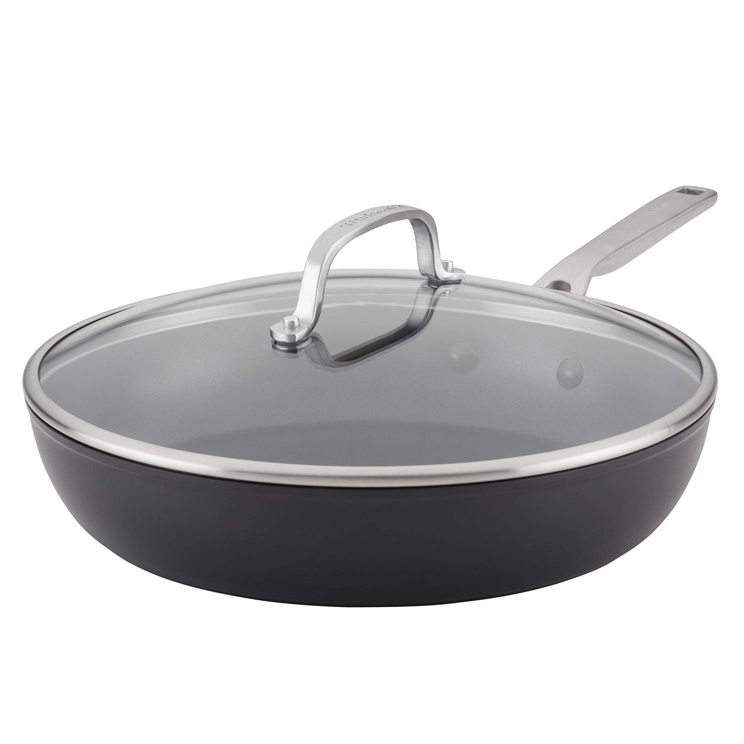 KitchenAid Hard Anodized Induction Nonstick Frying Pan Set With Lid, 3-Piece – 8 & 10 Inch Skillets, Durable, Even Heating, Dishwasher & Oven Safe, Easy-Clean, Matte Black