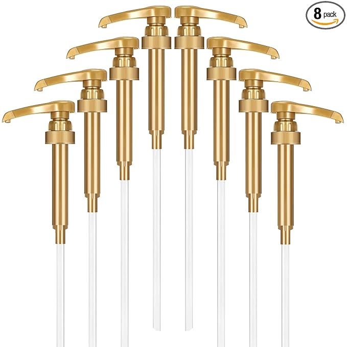 8-Pack Gold Little Squirt Syrup Pumps for Coffee Syrup Bottles, Fits 750ml 25.4oz Bottles, Coffee Syrup Dispenser