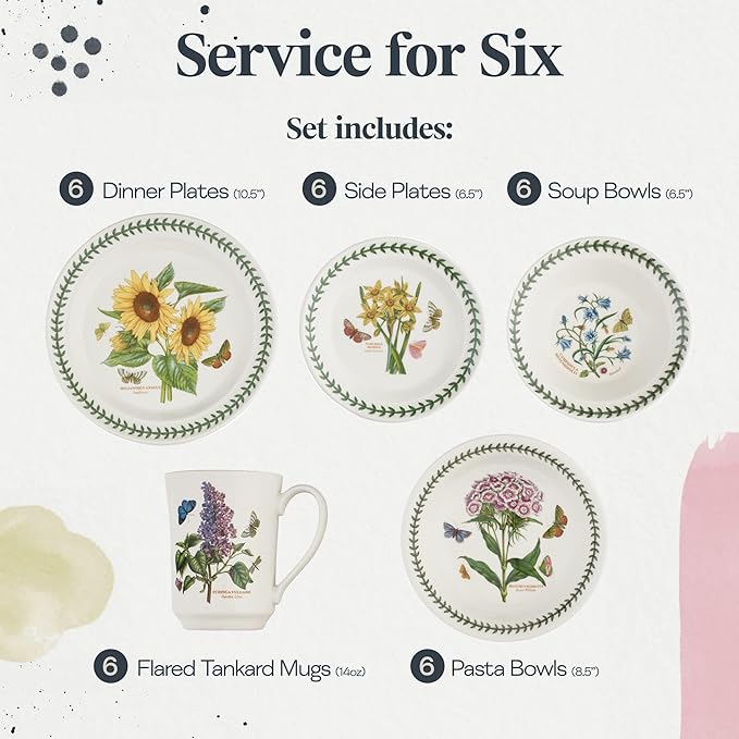 Portmeirion Botanic Garden Dinnerware - Set of 30, Floral Design