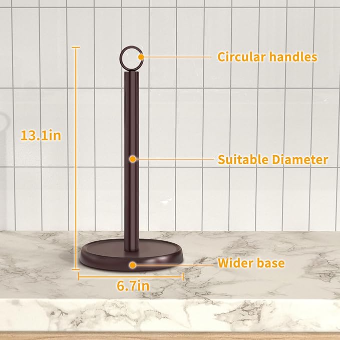 Oil Rubbed Bronze Paper Towel Holder Countertop, Oil Rubbed Bronze Kitchen Accessories Decor, Stainless Steel, Weighted Base, Paper Towel Stand for Bathroom Farmhouse Essentials